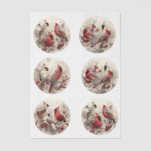 Decoupage 3" Sneeuwbolvormen Kardinalen Winter Tissuepapier (Voorkant)