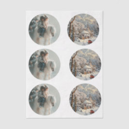 Decoupage 3" Sneeuwbolvormen Kind Paard Winter Tissuepapier