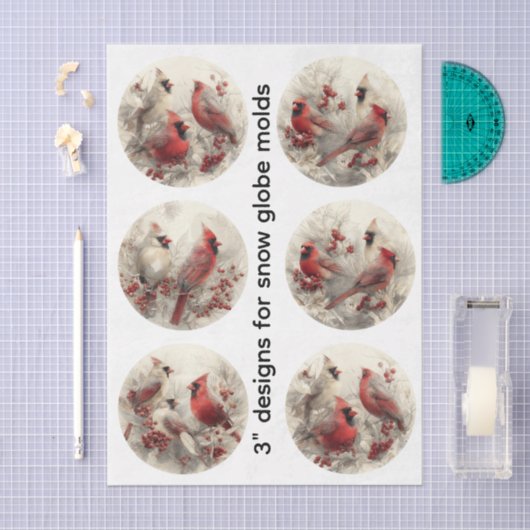 Decoupage 3" Snow Globe Moulds Cardinals Winter Tissuepapier (Craft)