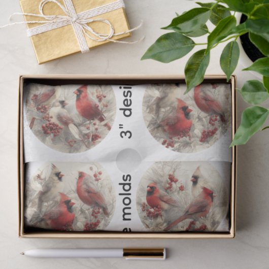 Decoupage 3" Snow Globe Moulds Cardinals Winter Tissuepapier (Geschenk)