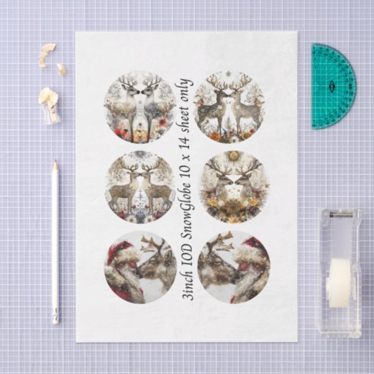 Decoupage 3" Snow Globe Moulds Floral Deer & Santa Tissuepapier (Craft)