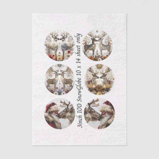 Decoupage 3" Snow Globe Moulds Floral Deer & Santa Tissuepapier (Voorkant)