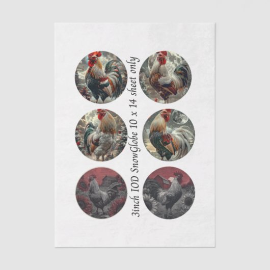 Decoupage 3" Snow Globe Moulds Roosters Red Barn Tissuepapier (Voorkant)