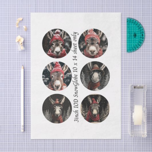 Decoupage 3" Snow Globe Moulds Whimsical Donkeys Tissuepapier (Craft)