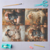 Decoupage 4  Herfst Instelling met Fluffy Cat Tissuepapier (Craft)