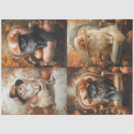 Decoupage 4  Herfst Instelling met Fluffy Cat Tissuepapier