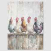 Decoupage 5 Chickens on a Fence 18x24 Canvas Tissuepapier (Voorkant)