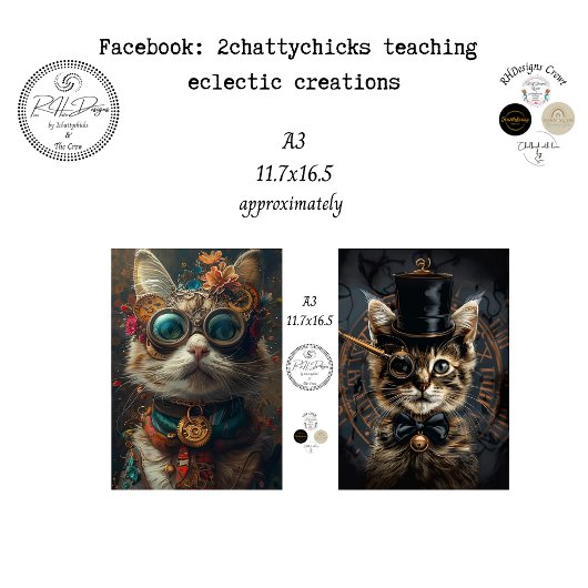 Decoupage A3 Scrapbook Paper Steampunk Cats  Tissuepapier