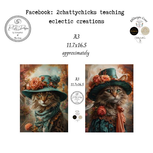 Decoupage A3 Scrapbooking Victorian Whimsical Cats Tissuepapier