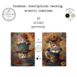 Decoupage A3 Whimsical Cat in Hats  Tissuepapier