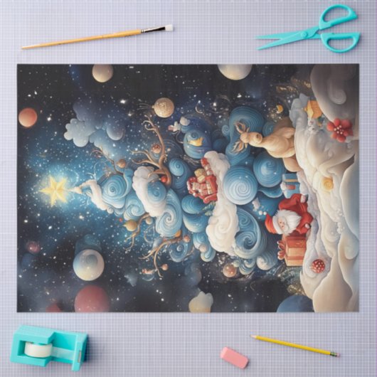 Decoupage Abstract Blauw Wit Kerstboom Tissuepapier (Craft)