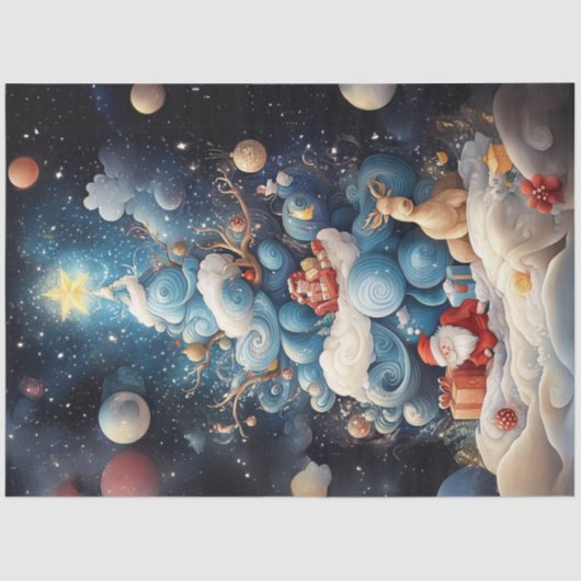 Decoupage Abstract Blauw Wit Kerstboom Tissuepapier (Voorkant)