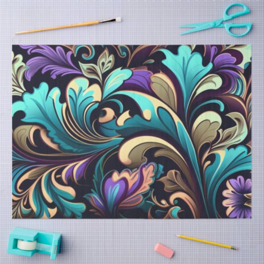 Decoupage Abstract Bloempatroon Paarse Blauw Tissuepapier (Craft)