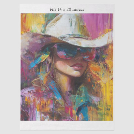 Decoupage Abstract Cowgirl 16x20 Canvas  Tissuepapier (Voorkant)