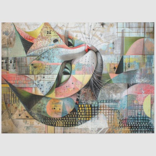 Decoupage Abstracte geometrische Cat Face Shape Tissuepapier (Voorkant)