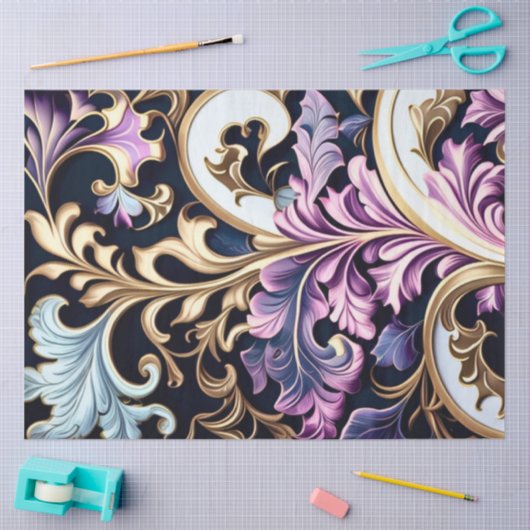 Decoupage Abstracte Gouden Paarse Blauwe Wervels Tissuepapier (Craft)