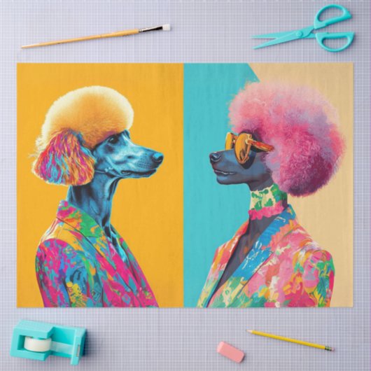 Decoupage Abstracte levendige gekleurde poedels Tissuepapier (Craft)