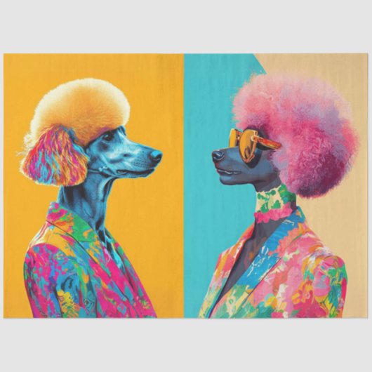 Decoupage Abstracte levendige gekleurde poedels Tissuepapier (Voorkant)