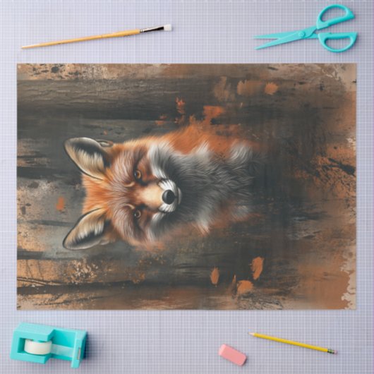 Decoupage Abstracte olieverfschilderij Vos in het  Tissuepapier (Craft)