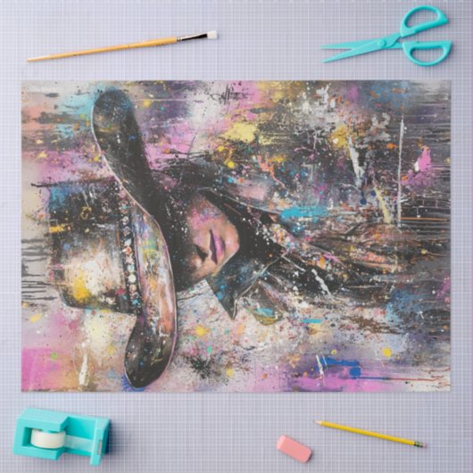 Decoupage Abstracte Schilderij Vrouw Zwart Pet Tissuepapier (Craft)