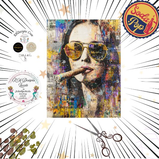Decoupage Abstracte vrouw 60's Roken Tissuepapier