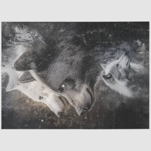 Decoupage Abstracte Wolven en Beren Forest Scene Tissuepapier (Voorkant)