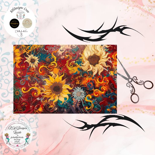 Decoupage Achtergrond Wervelende Zonnebloem Abstra Tissuepapier