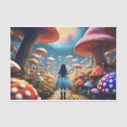 Decoupage Alice tussen de Paddenstoelen Tissue Pap Tissuepapier (Voorkant)