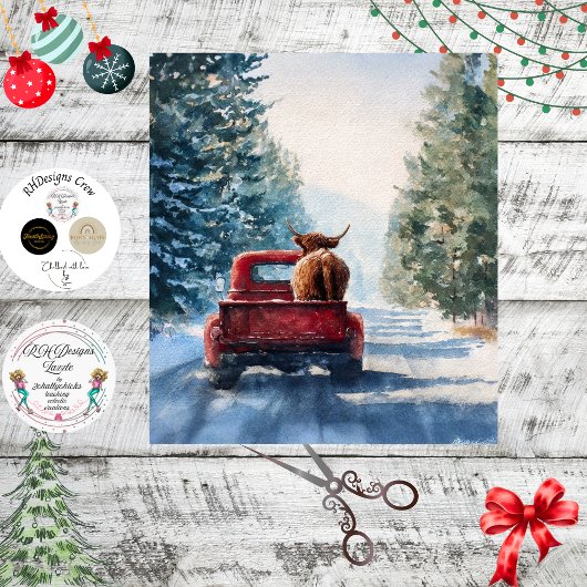 Decoupage All Cows Come Home Highland Red Truck  Tissuepapier