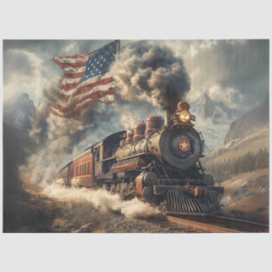 Decoupage American Flag Cloud & Train Tissuepapier