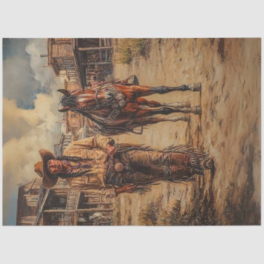 Decoupage American Indian & Horse Westerne Stad Tissuepapier (Voorkant)