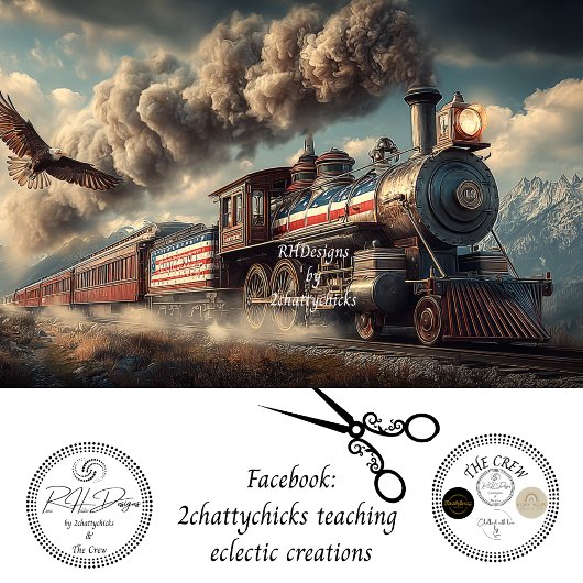 Decoupage American Locomotive With Flag & Eagle Tissuepapier