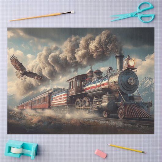 Decoupage American Locomotive With Flag & Eagle Tissuepapier (Craft)