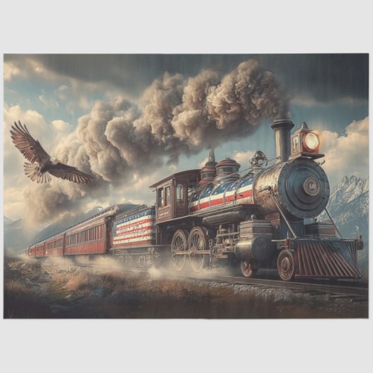 Decoupage American Locomotive With Flag & Eagle Tissuepapier (Voorkant)