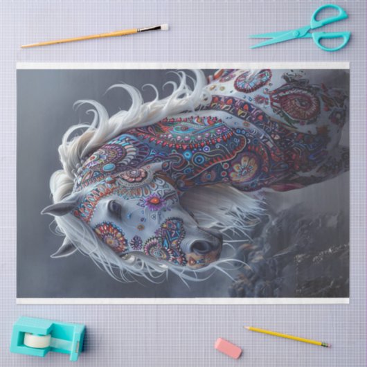 Decoupage Amerikaans Indiaas geschilderd Paard Aur Tissuepapier (Craft)