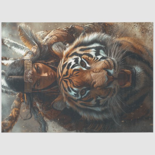 Decoupage Amerikaanse Indiase krijger vrouw op tij Tissuepapier (Voorkant)