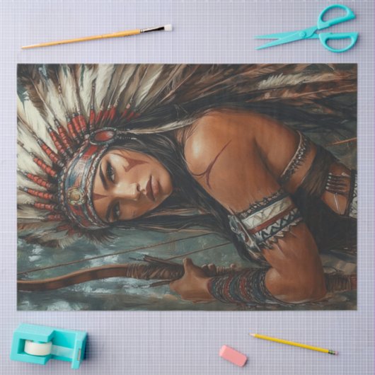 Decoupage Amerikaanse Indiase krijger vrouwen Tissuepapier (Craft)