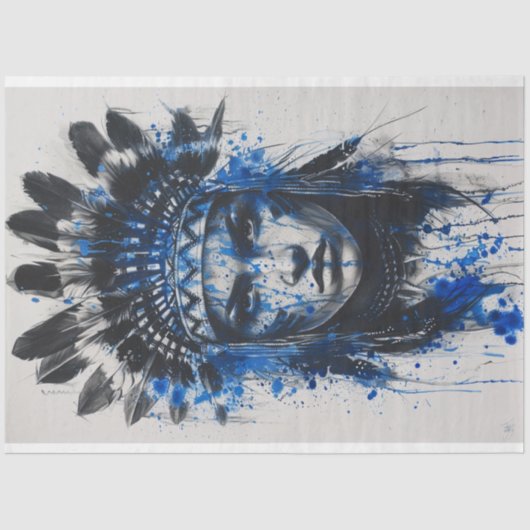 Decoupage Amerikaanse Indiase Maiden Blue Feather  Tissuepapier (Voorkant)