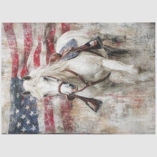 Decoupage Amerikaanse vlag Witte Paard Abstract Tissuepapier (Voorkant)