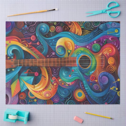Decoupage Artistic Vibrant Swirling Pattern Guitar Tissuepapier (Craft)