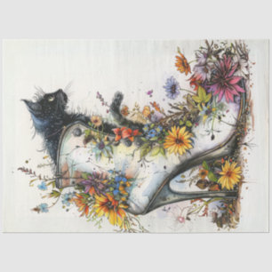 Decoupage Artistieke Hoge Hakken Boot Kat Bloemen Tissuepapier
