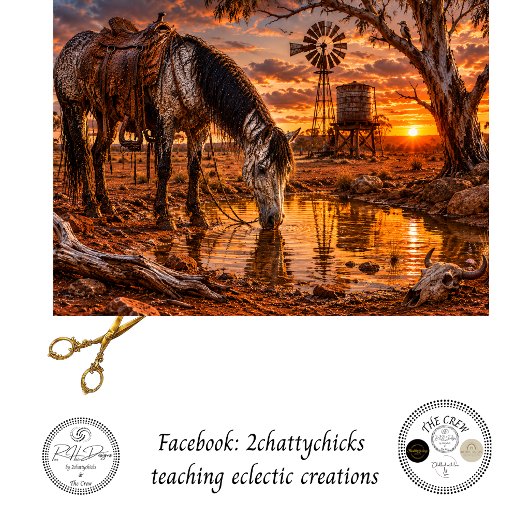 Decoupage Australische Outback Paard Waterbron  Tissuepapier