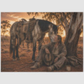 Decoupage Australische Ruiter & Zijn Paard Rustend Tissuepapier (Voorkant)