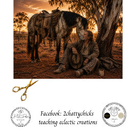 Decoupage Australische Ruiter & Zijn Paard Rustend Tissuepapier