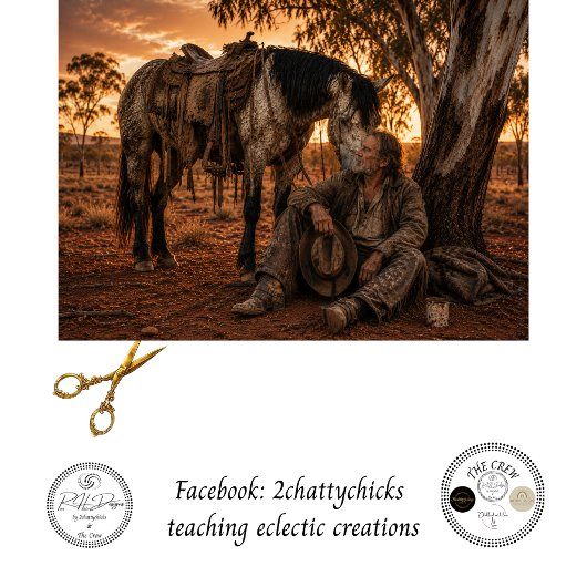 Decoupage Australische Ruiter & Zijn Paard Rustend Tissuepapier