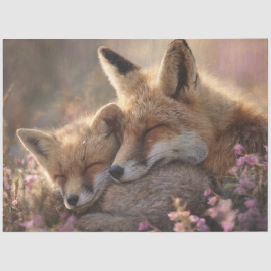 Decoupage Baby Fox Beschermd door Vader Fox Tissuepapier (Voorkant)