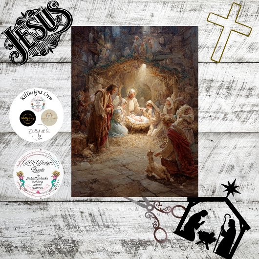 Decoupage Baby Jezus Kerststal Scene Tissuepapier