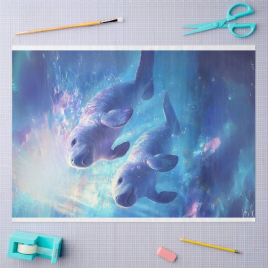 Decoupage Baby Manatees Blue Ocean Waters Tissuepapier (Craft)