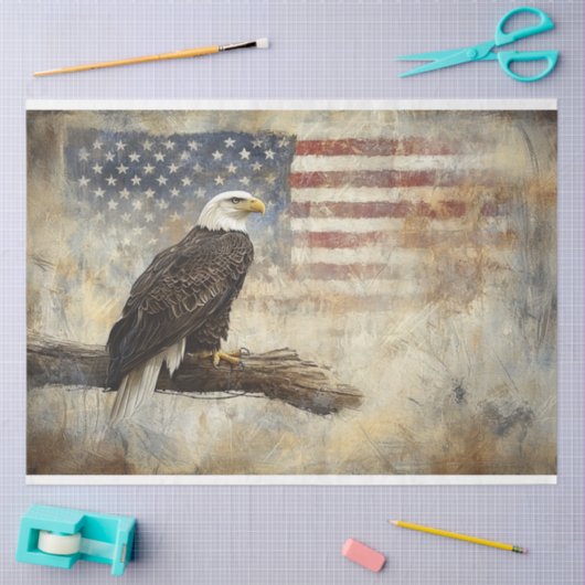 Decoupage Bald Eagle en Amerikaanse vlag Tissuepapier (Craft)