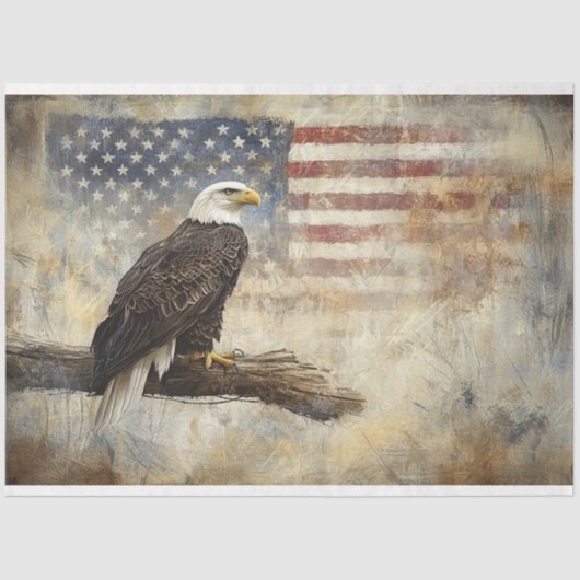 Decoupage Bald Eagle en Amerikaanse vlag Tissuepapier (Voorkant)